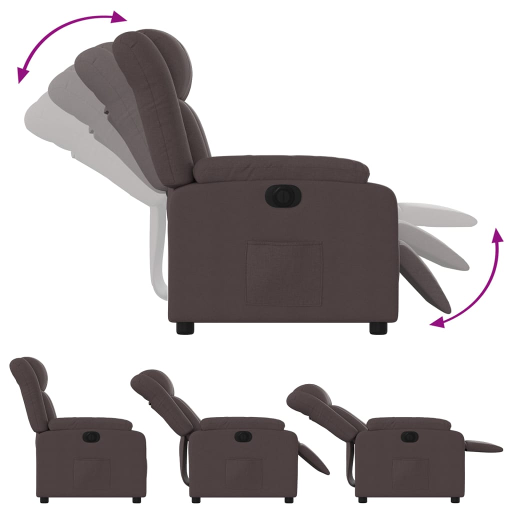 Fauteuil inclinable électrique en tissu marron foncé