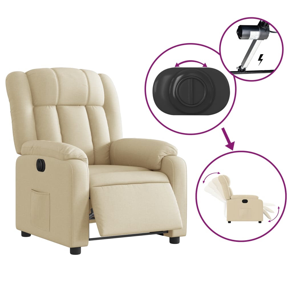 Electric recliner chair cream fabric