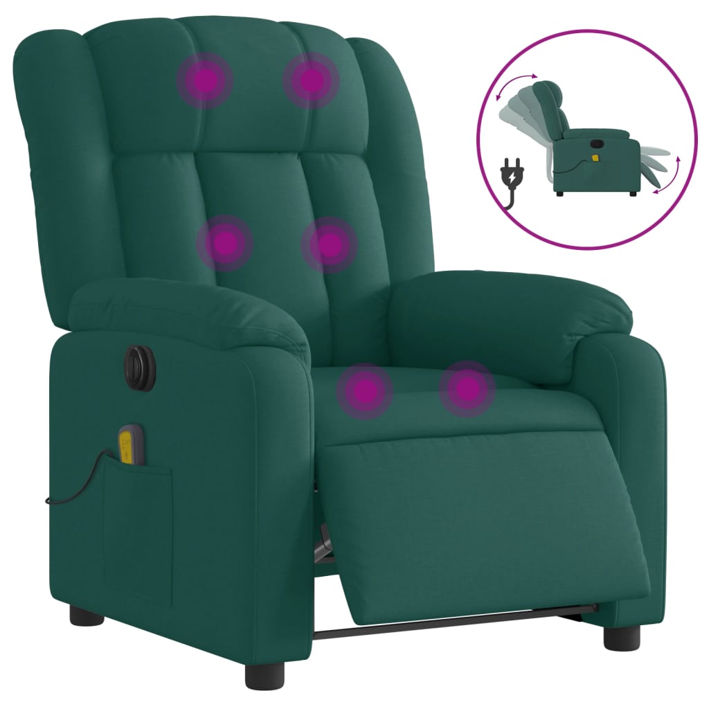 Fauteuil de massage électrique en tissu vert foncé