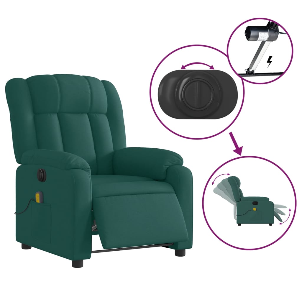 Fauteuil de massage électrique en tissu vert foncé