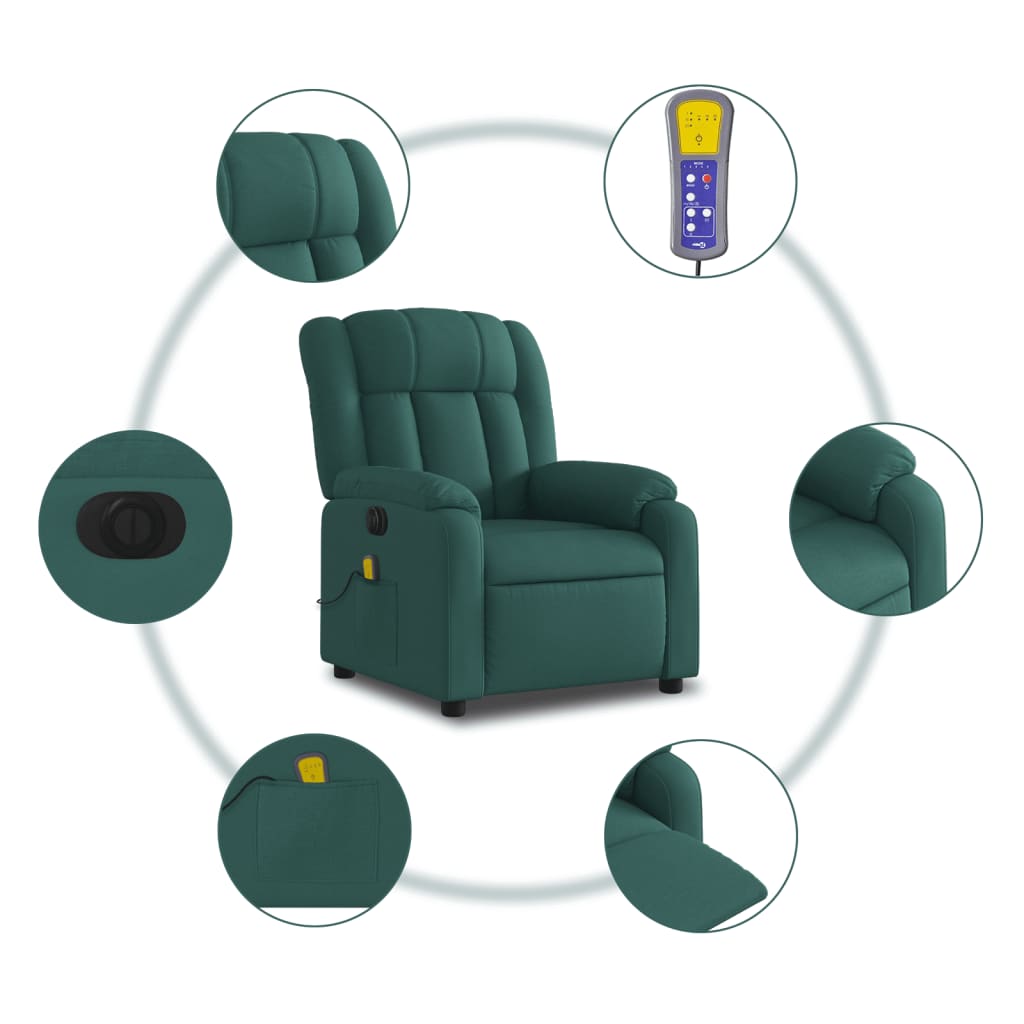 Fauteuil de massage électrique en tissu vert foncé