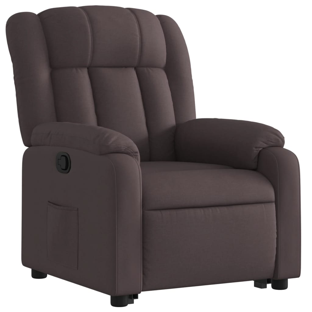 Relaxing chair with stand-up aid dark brown fabric