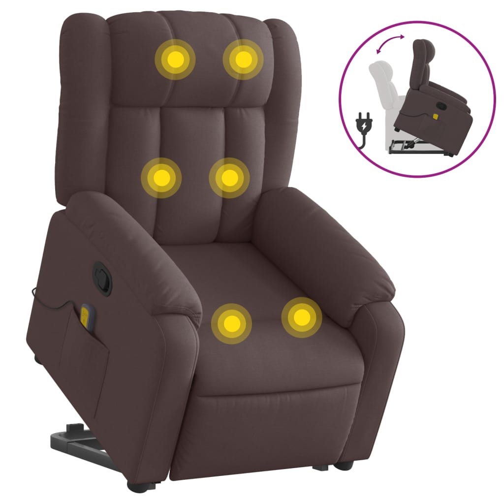 Fauteuil de massage avec aide à la verticalisation en tissu marron foncé