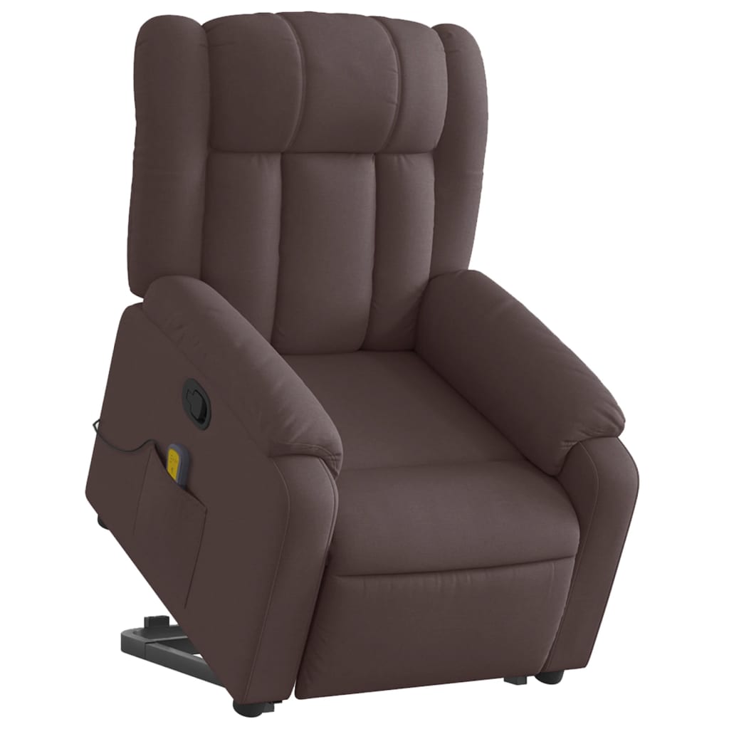 Fauteuil de massage avec aide à la verticalisation en tissu marron foncé