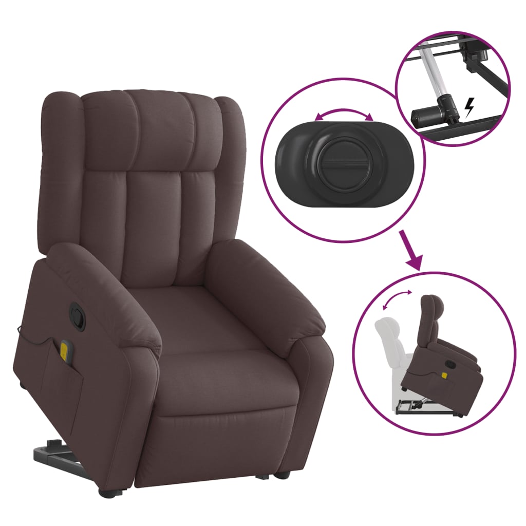 Fauteuil de massage avec aide à la verticalisation en tissu marron foncé