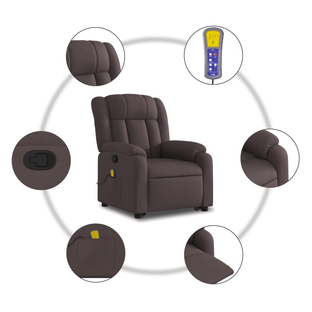Fauteuil de massage avec aide à la verticalisation en tissu marron foncé
