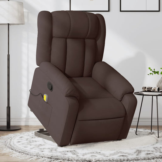 Fauteuil de massage avec aide à la verticalisation en tissu marron foncé