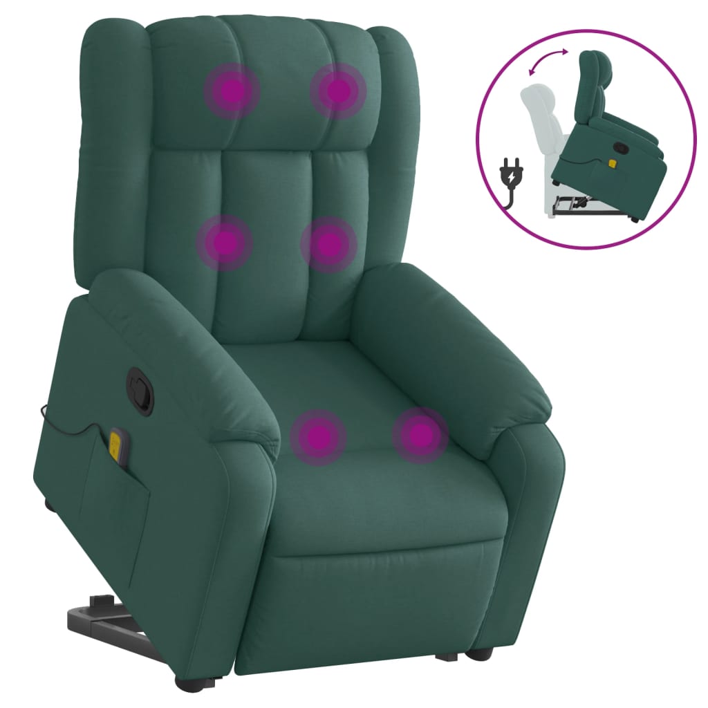 Fauteuil de massage avec aide à la verticalisation en tissu vert foncé