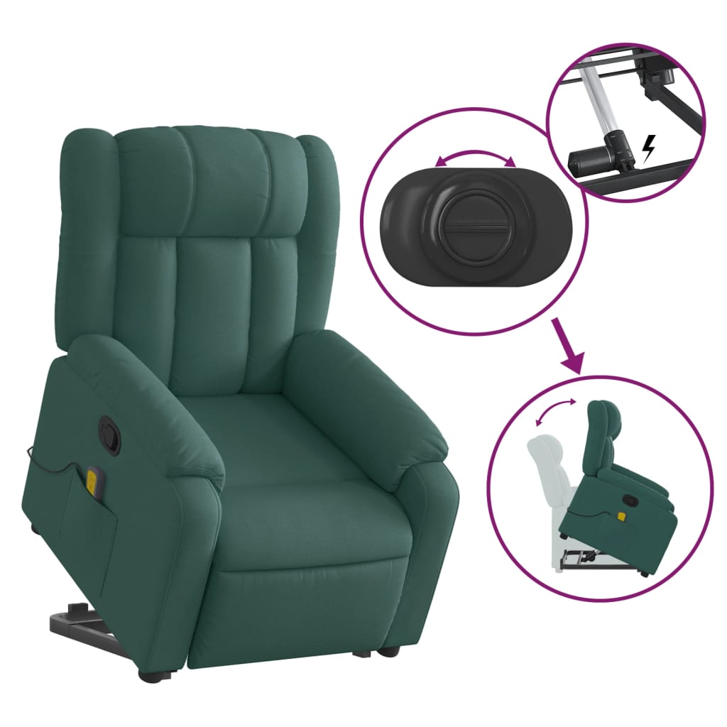 Fauteuil de massage avec aide à la verticalisation en tissu vert foncé