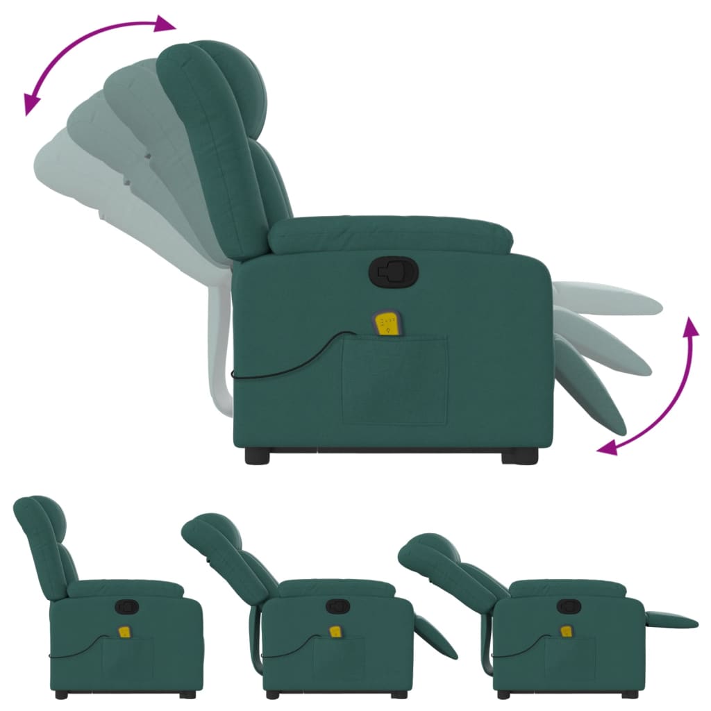 Fauteuil de massage avec aide à la verticalisation en tissu vert foncé