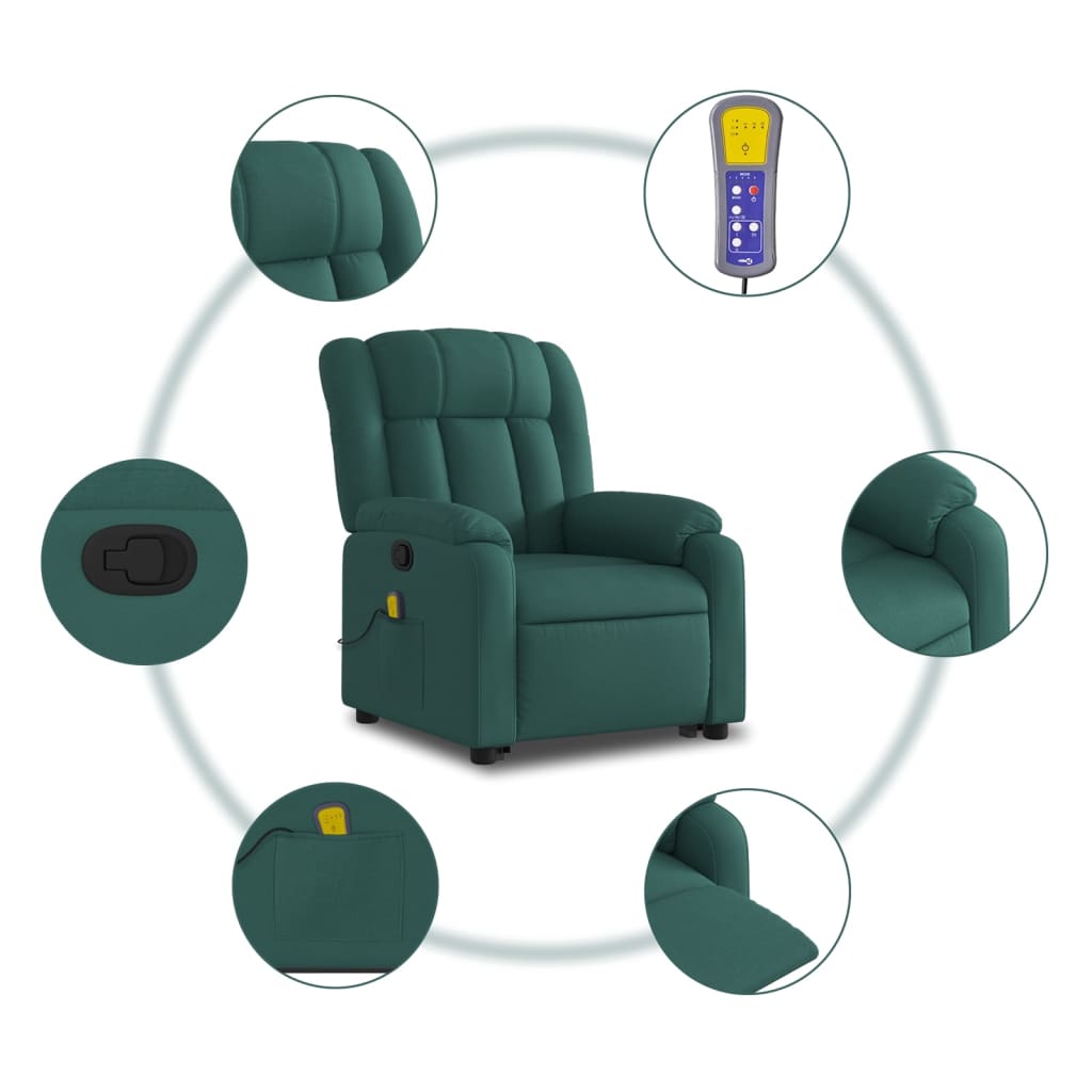 Fauteuil de massage avec aide à la verticalisation en tissu vert foncé