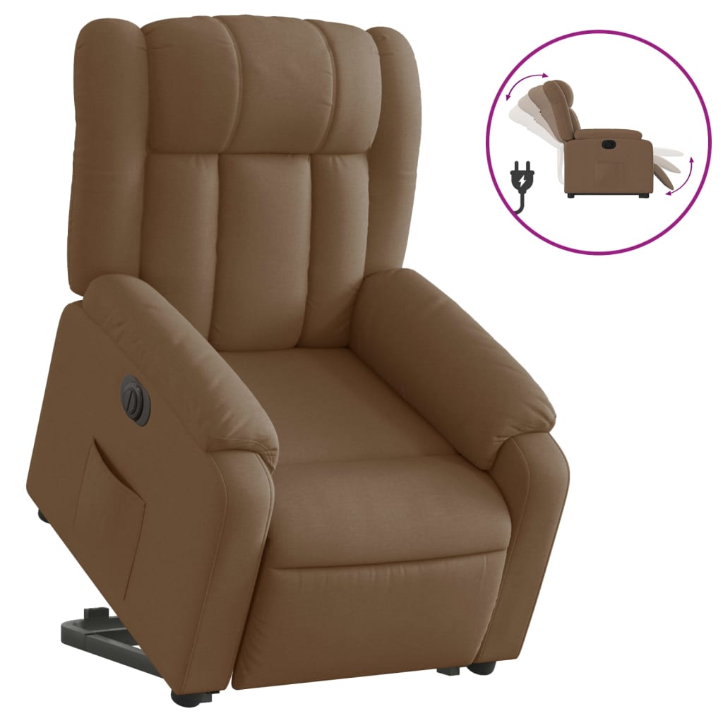 Recliner chair with electric riser, brown fabric