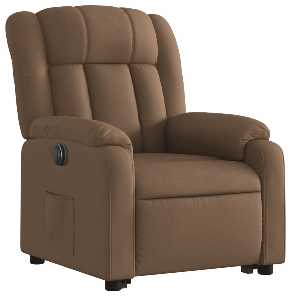 Recliner chair with electric riser, brown fabric