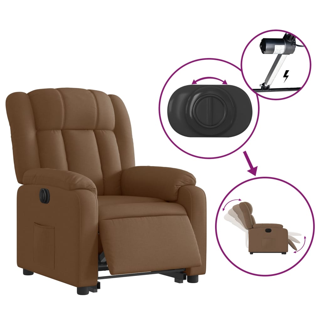Recliner chair with electric riser, brown fabric