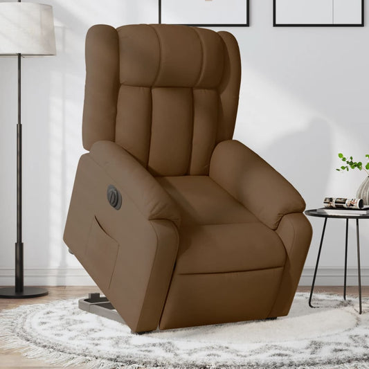 Recliner chair with electric riser, brown fabric