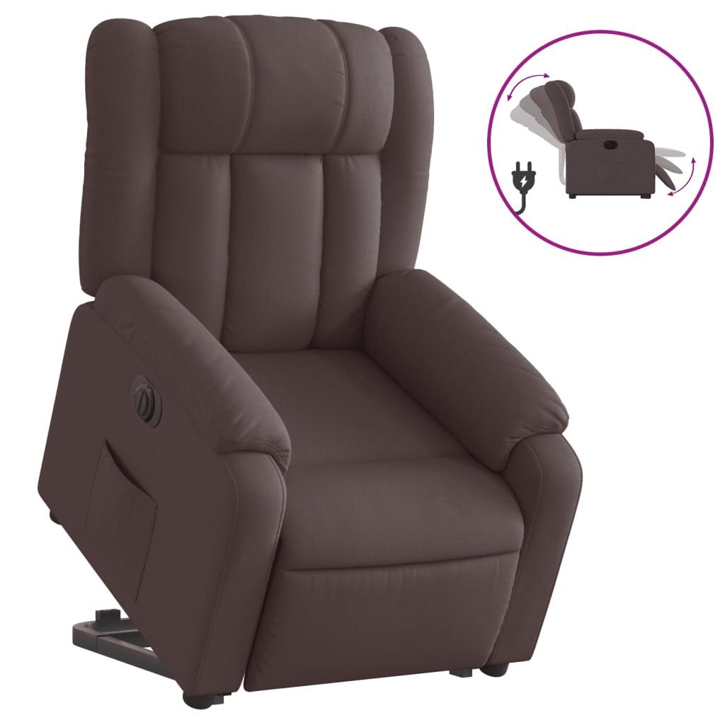 Relaxing chair with electric riser in dark brown fabric