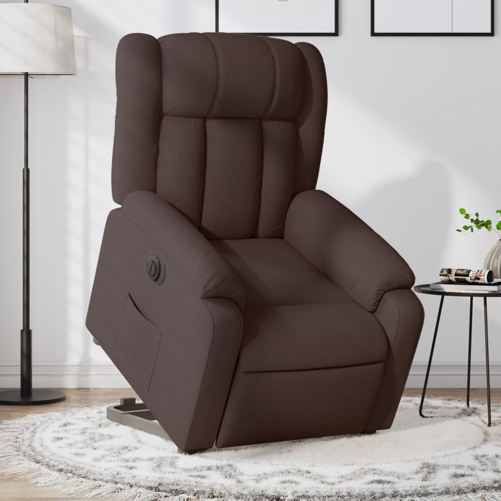Relaxing chair with electric riser in dark brown fabric
