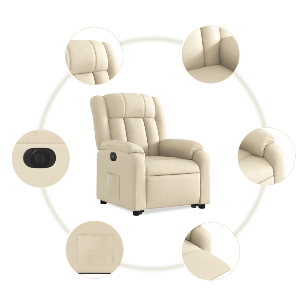 Fauteuil relax avec releveur électrique en tissu crème