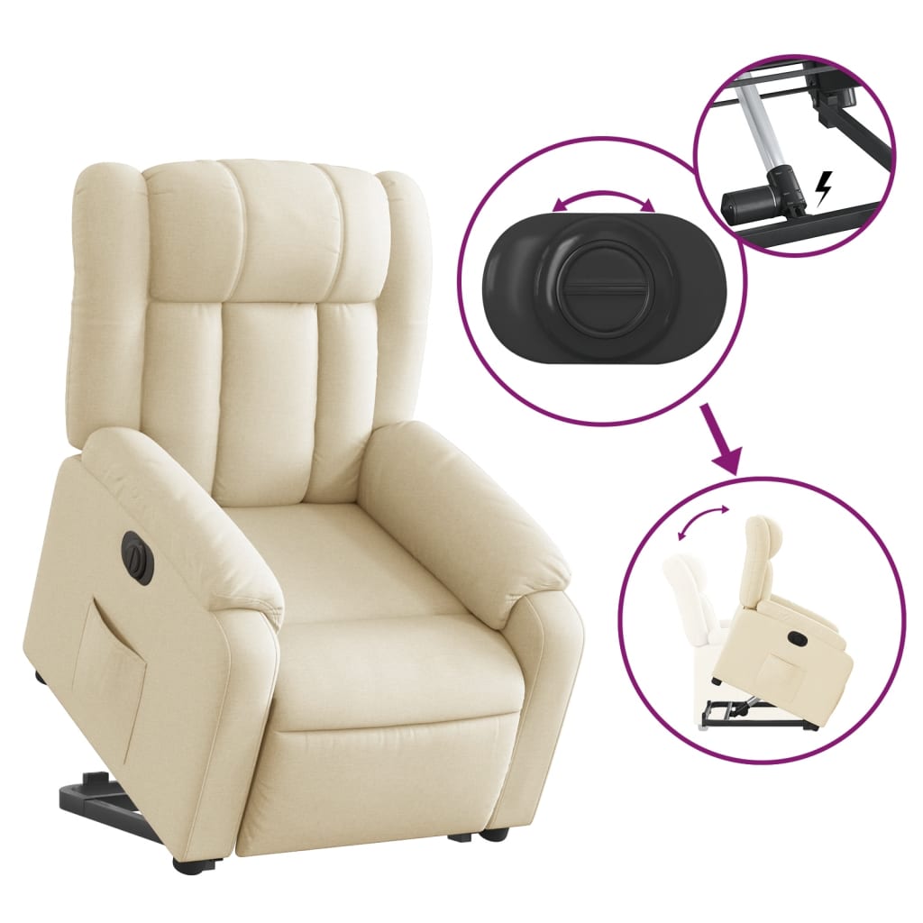 Fauteuil relax avec releveur électrique en tissu crème