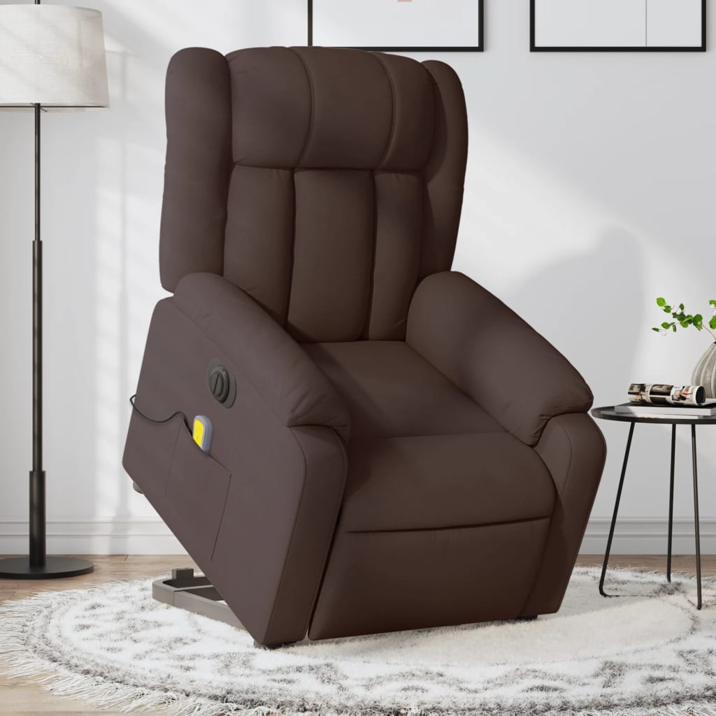 Electric massage chair with stand-up aid, dark brown fabric