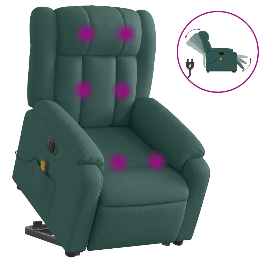 Electric massage chair with stand-up aid dark green fabric
