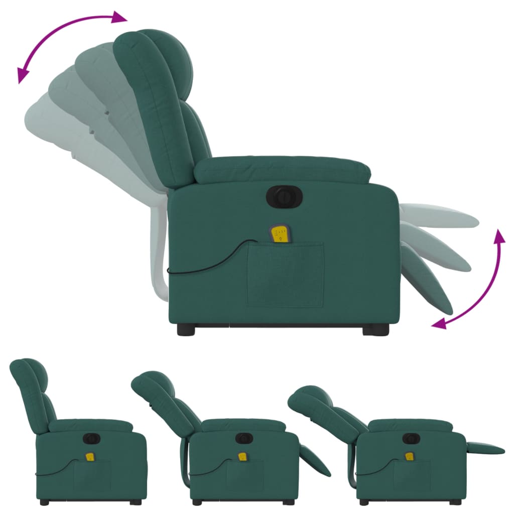 Electric massage chair with stand-up aid dark green fabric