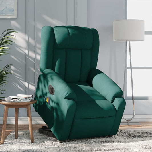 Electric massage chair with stand-up aid dark green fabric