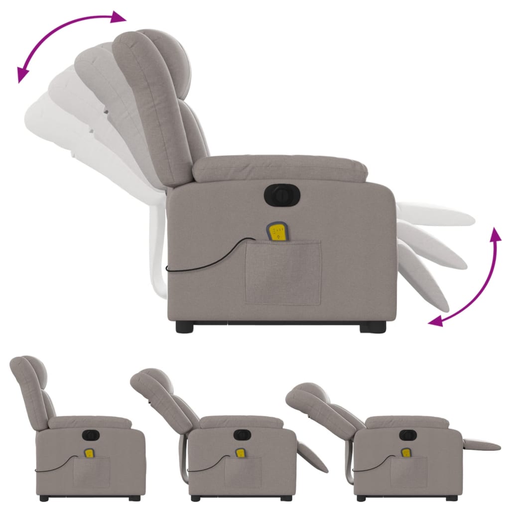 Fauteuil de massage électrique avec aide au verticalisation en tissu taupe