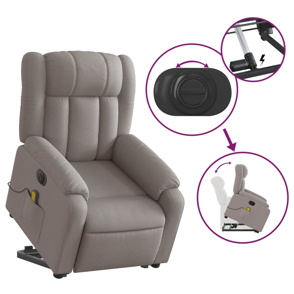 Fauteuil de massage électrique avec aide au verticalisation en tissu taupe