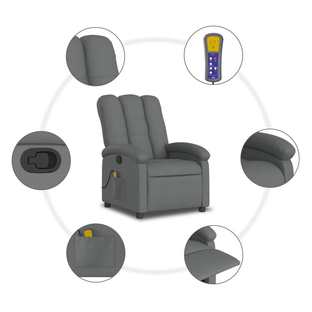 Massage-Relaxsessel, Stoff, Dunkelgrau