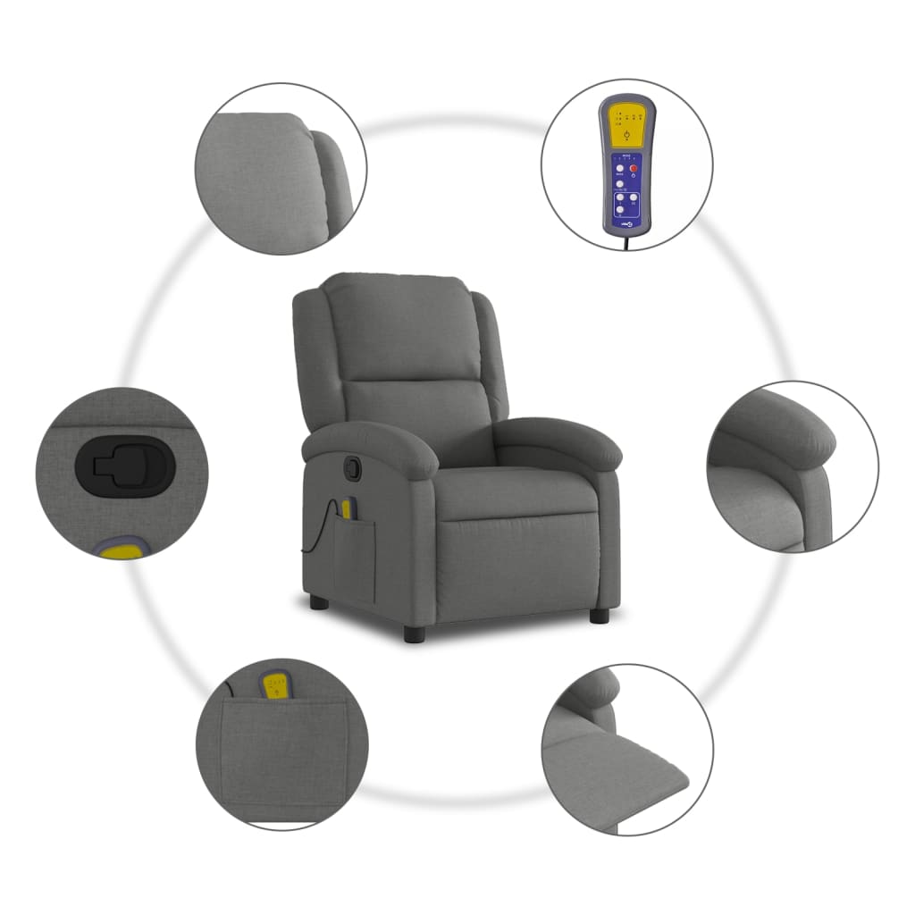Massage-Relaxsessel, Stoff, Dunkelgrau