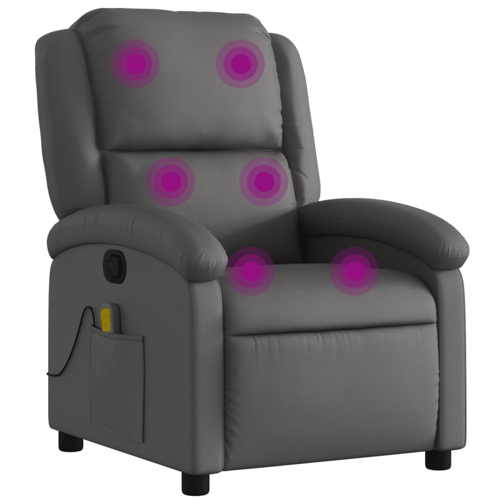 Massagesessel Relaxsessel Echtleder Grau