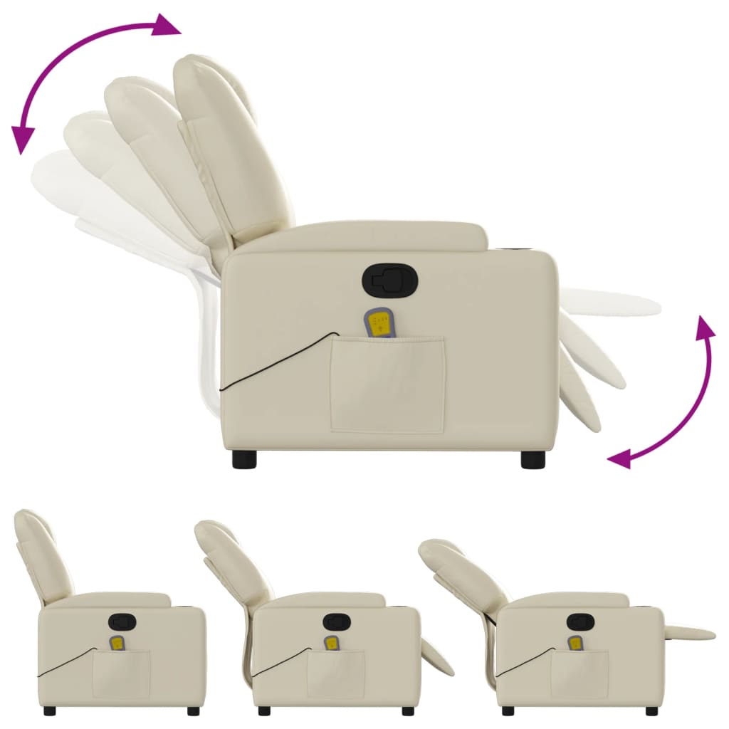 Massagesessel mit Relaxfunktion, Kunstleder, Creme
