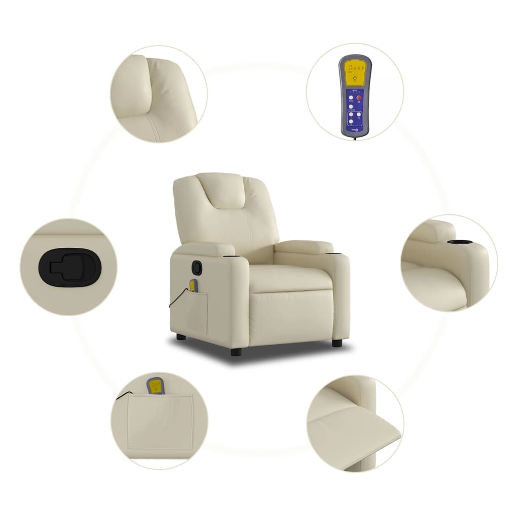 Massagesessel mit Relaxfunktion, Kunstleder, Creme