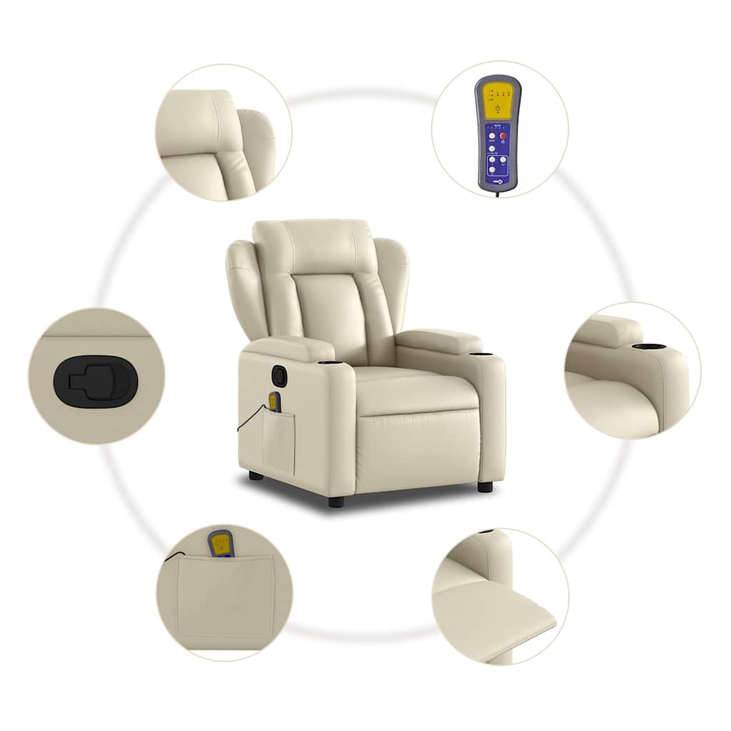 Massagesessel mit Relaxfunktion, Kunstleder, Creme