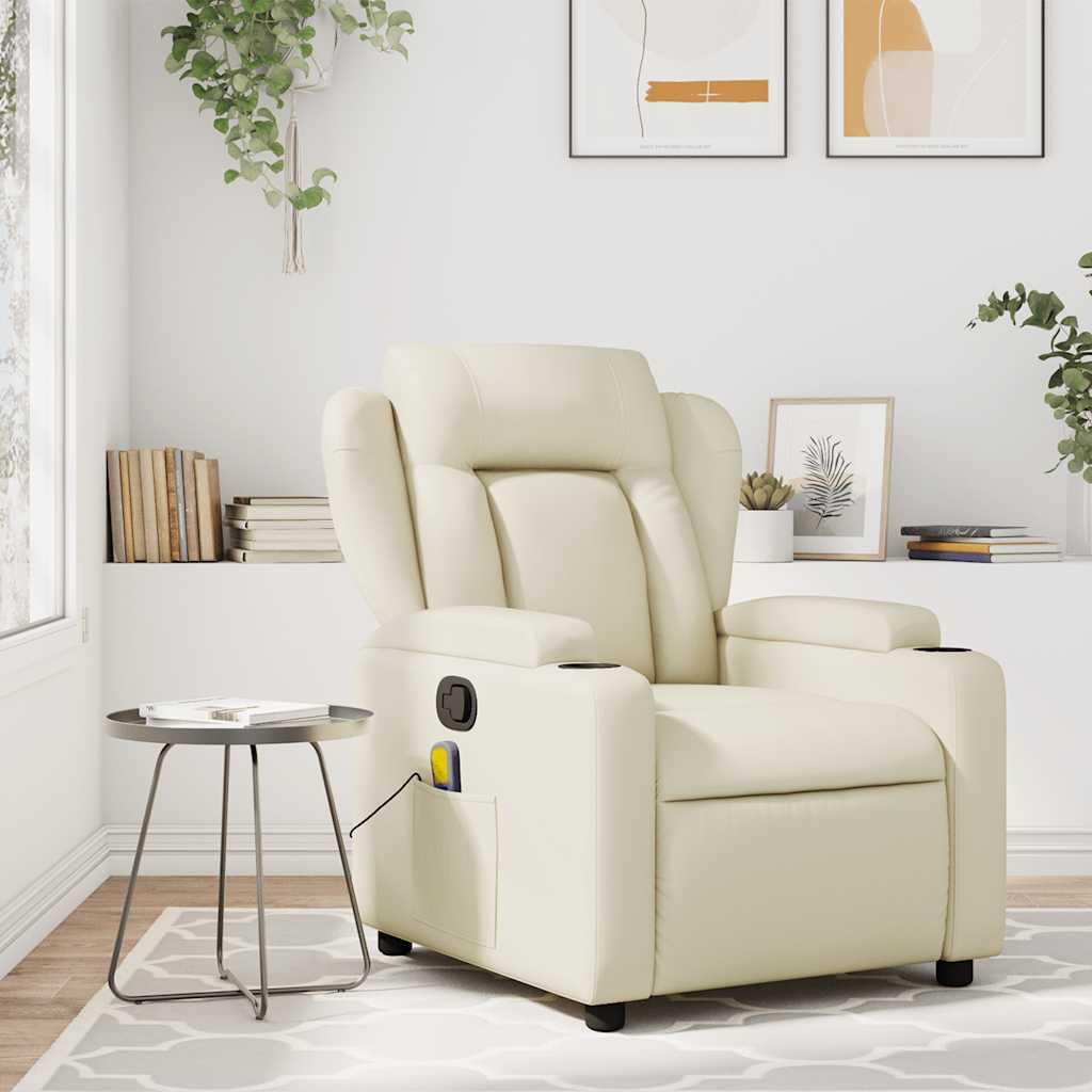 Massagesessel mit Relaxfunktion, Kunstleder, Creme