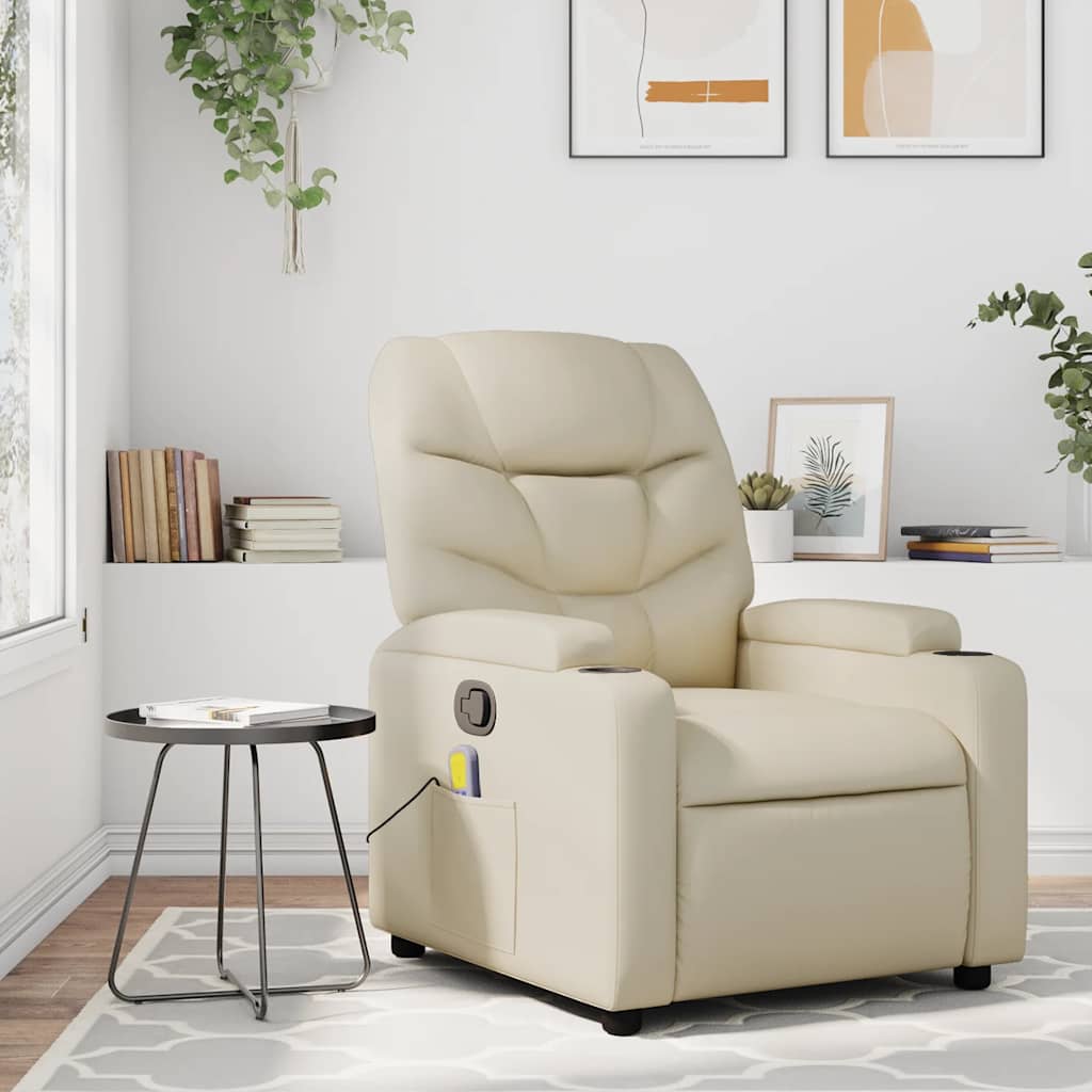 Massagesessel mit Relaxfunktion, Kunstleder, Creme