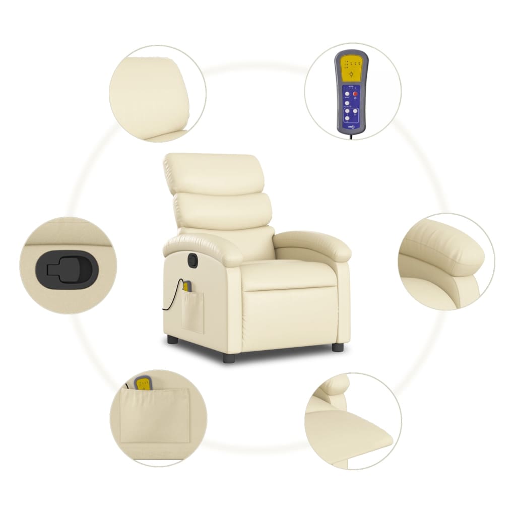 Massagesessel mit Relaxfunktion, Kunstleder, Creme