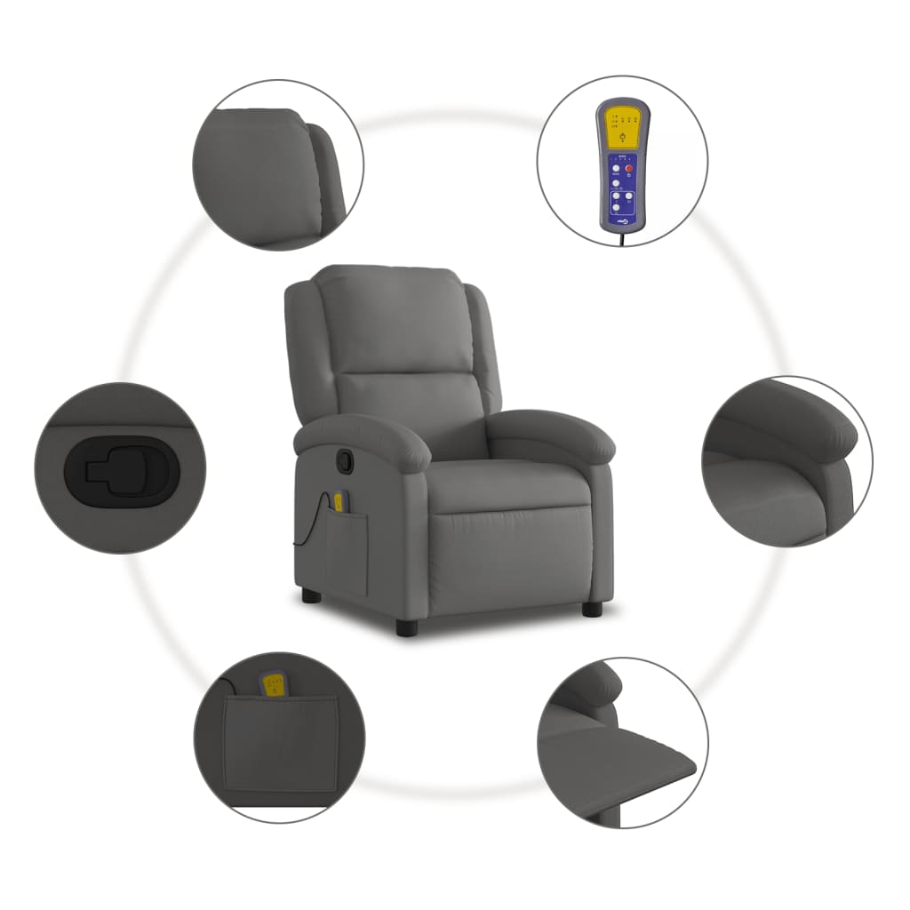 Massagesessel Relaxsessel Echtleder Grau