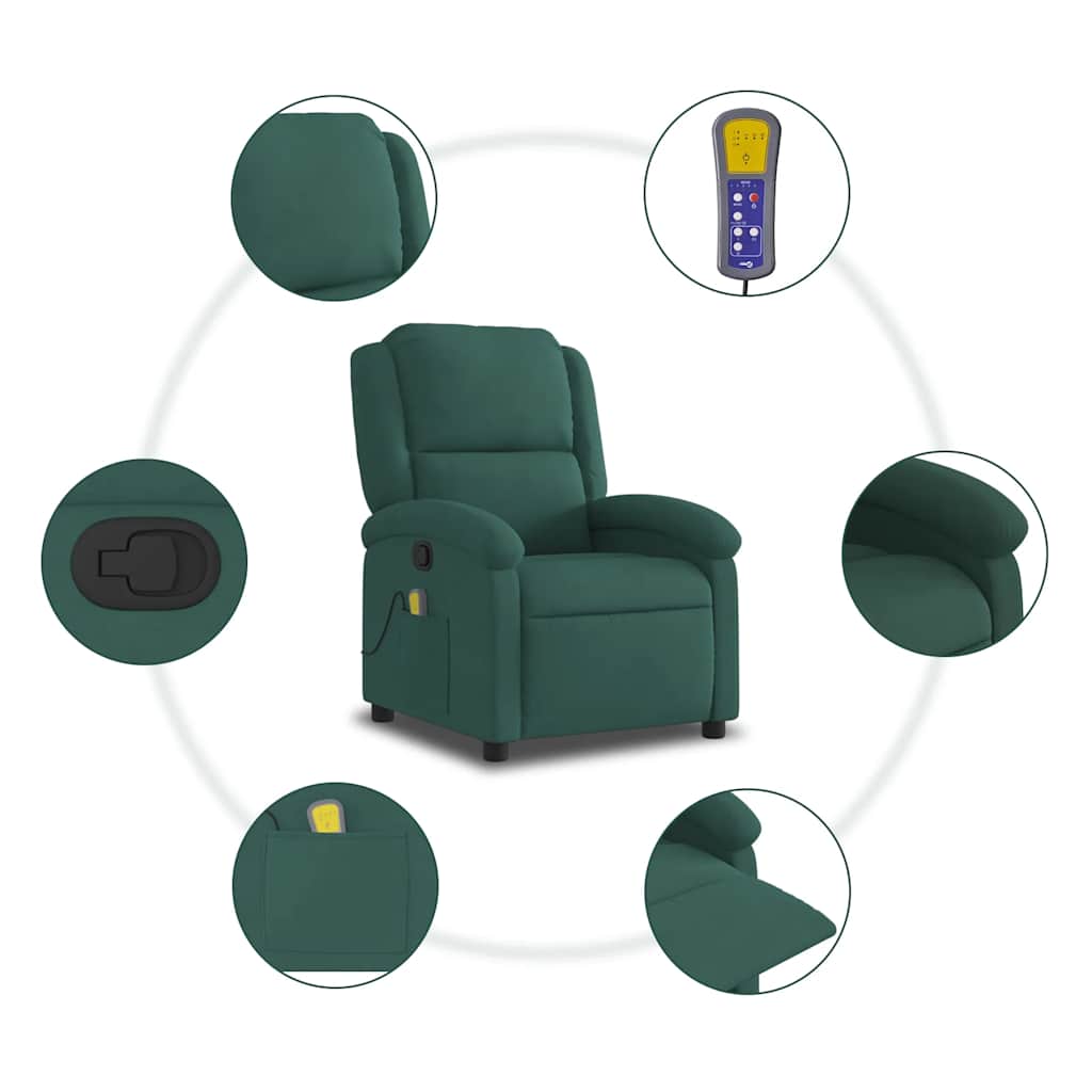 Massage-Relaxsessel, dunkelgrüner Samt