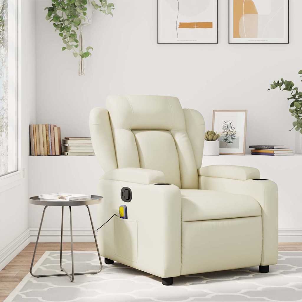 Massagesessel mit Relaxfunktion, Kunstleder, Creme