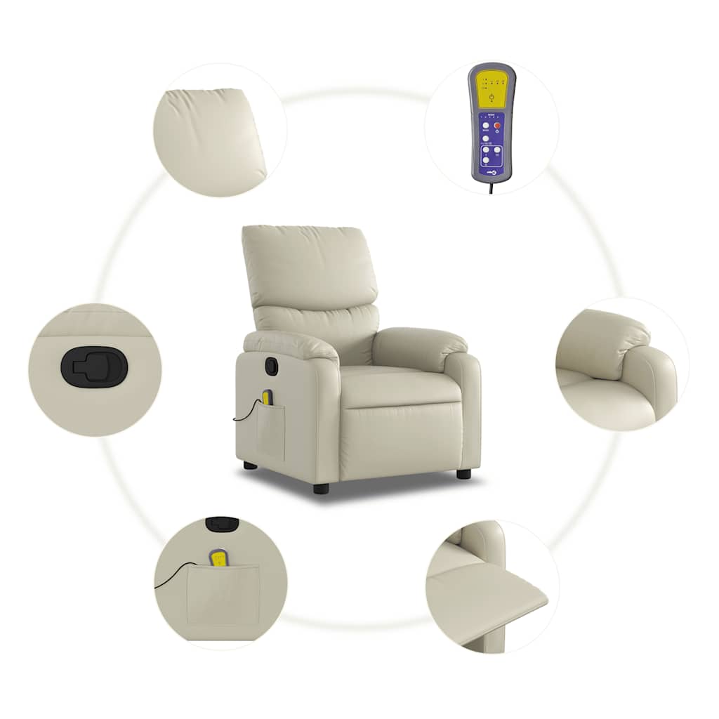 Massagesessel mit Relaxfunktion, Kunstleder, Creme