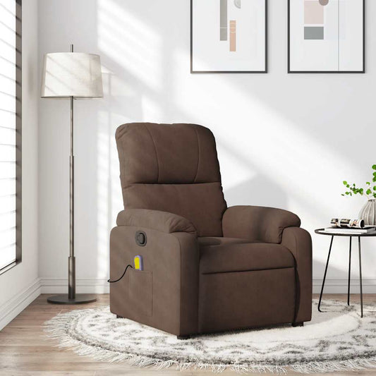 Massagesessel mit Liegefunktion, braun, Mikrofaserstoff