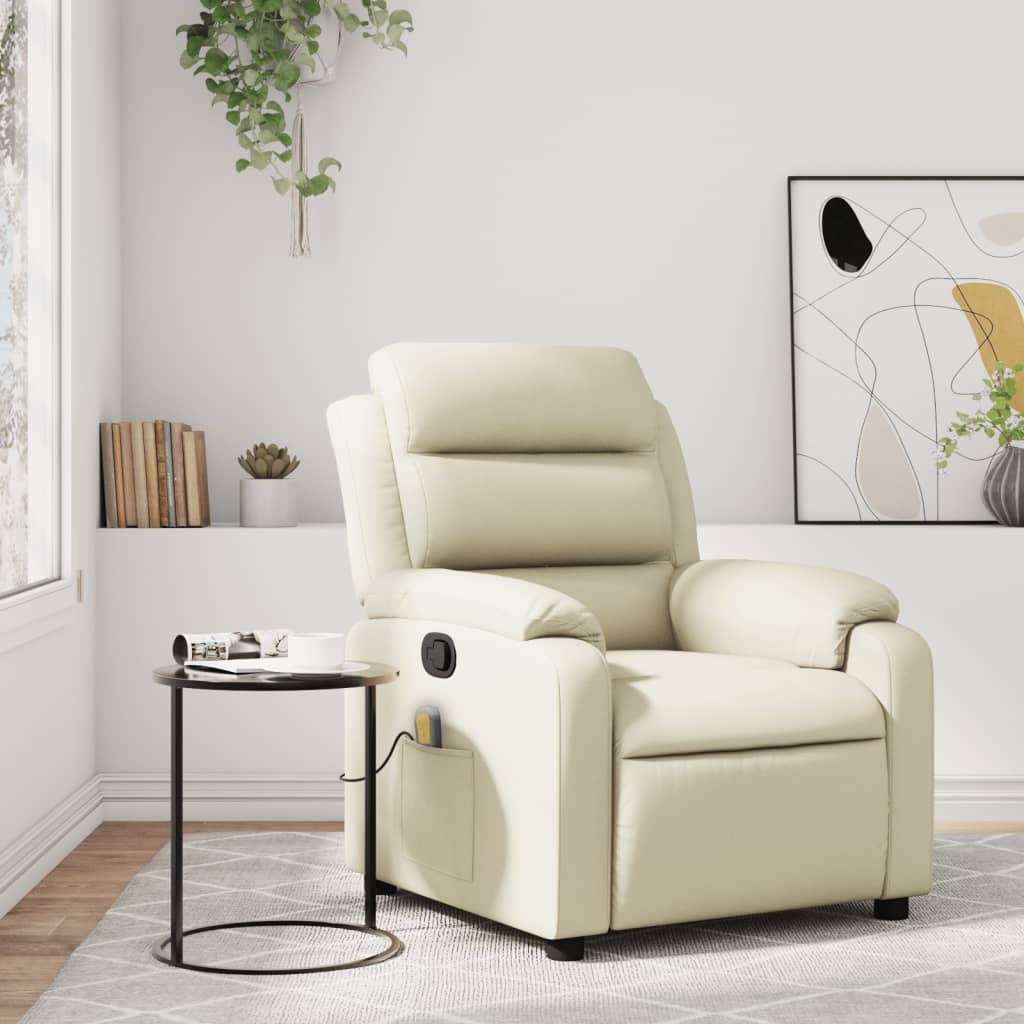 Massagesessel mit Relaxfunktion, Kunstleder, Creme