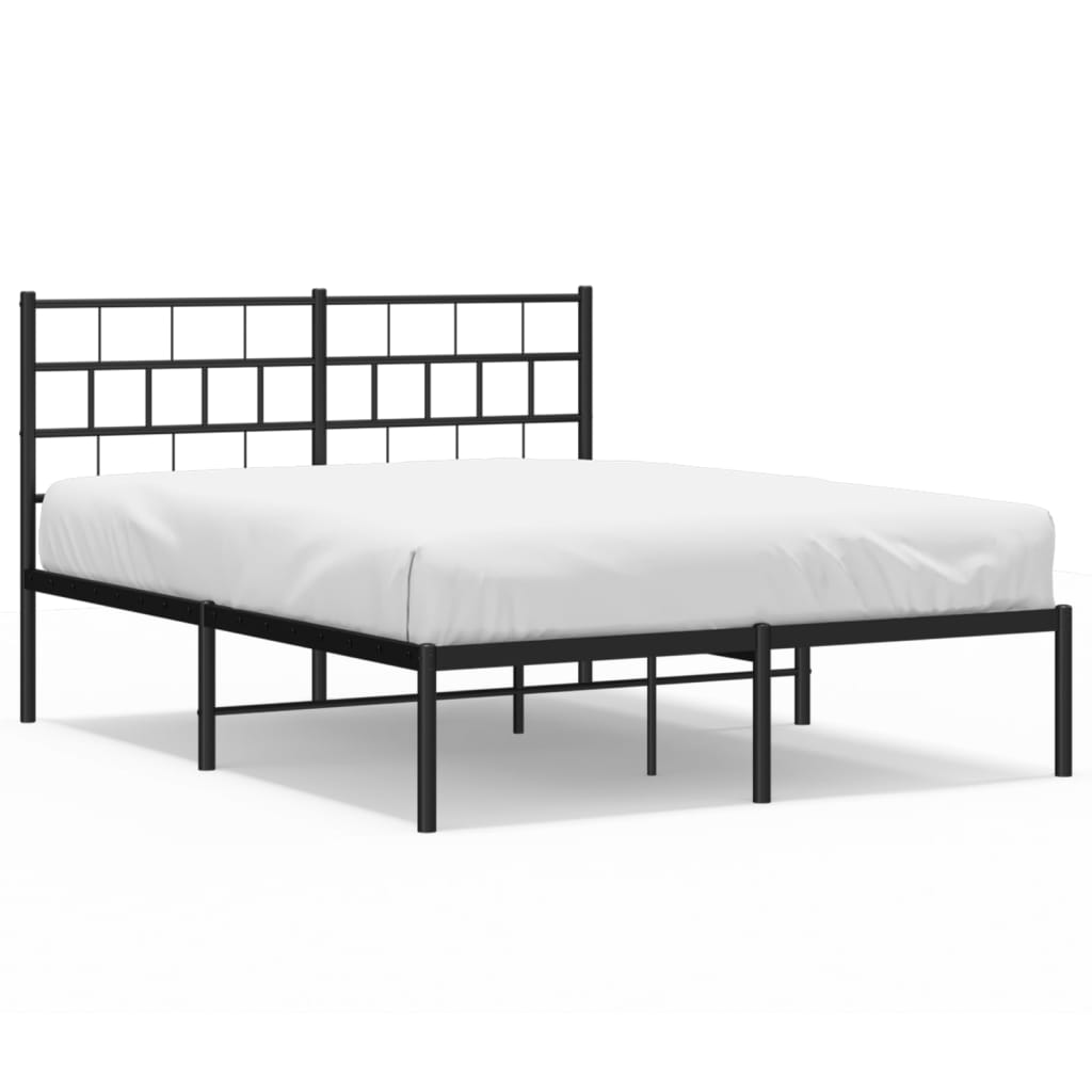 Bed frame with headboard metal black 135x190 cm