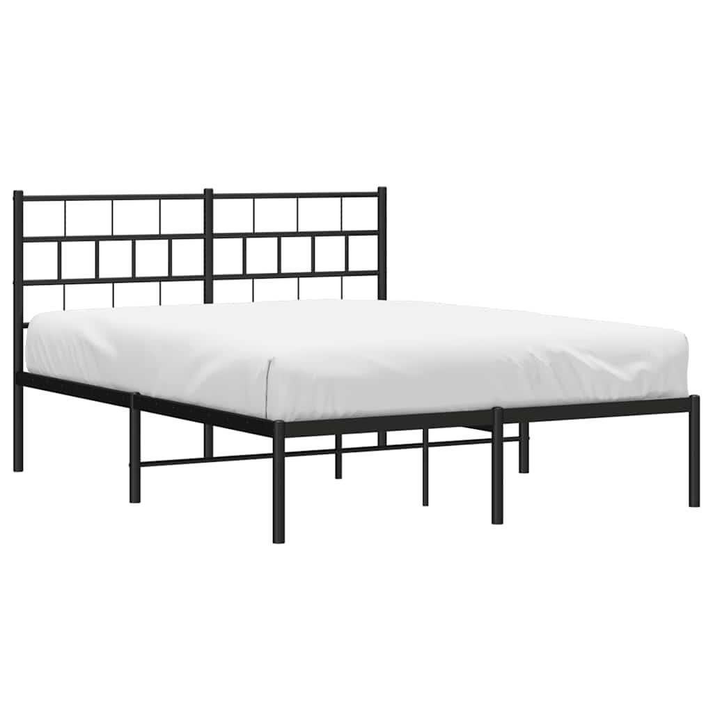 Bed frame with headboard metal black 135x190 cm
