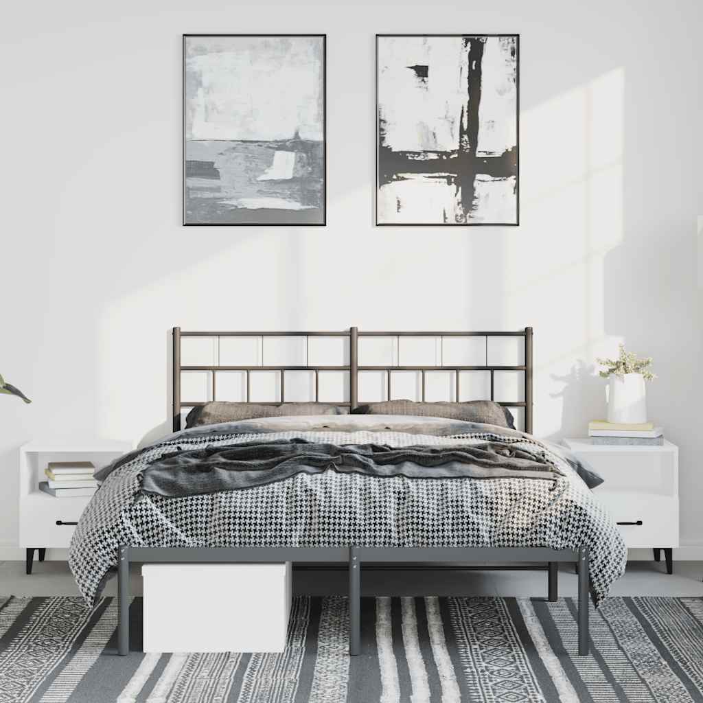 Bed frame with headboard metal black 135x190 cm