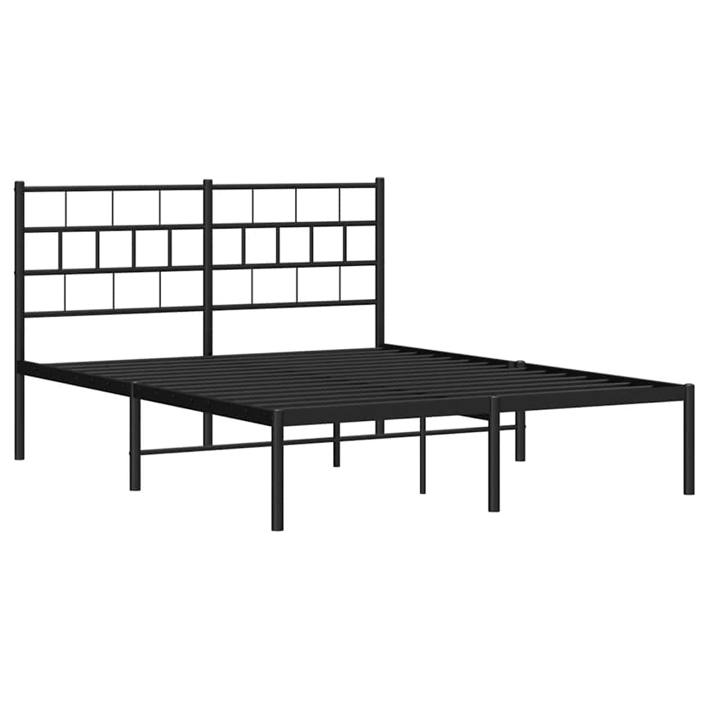 Bed frame with headboard metal black 135x190 cm