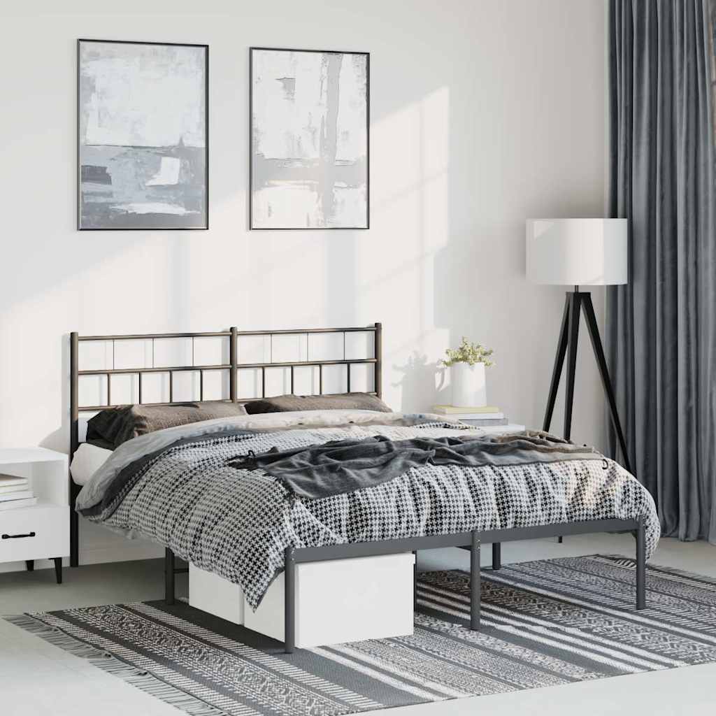 Bed frame with headboard metal black 135x190 cm