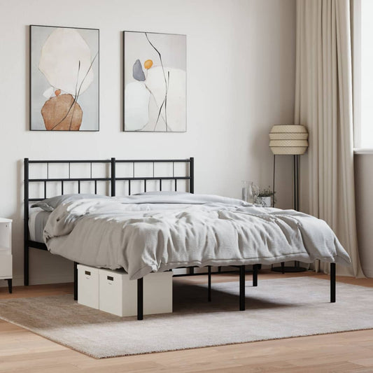 Bed frame with headboard metal black 140x190 cm